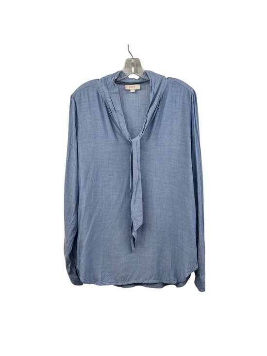 LOFT Tops - Loft Womens Long Sleeve Top Blue Tie Neck Pullover Size Small